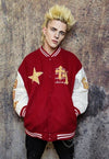 Emoji patch varsity jacket college baseball bomber in red