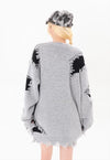 Cross patch sweater grey ripped y2k punk jumper Gothic top