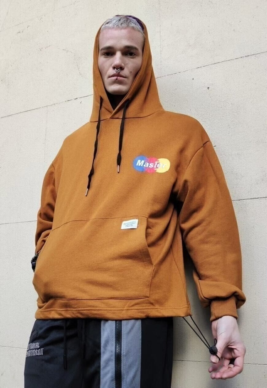 Oversize Master slogan hoodie cash print top in brown