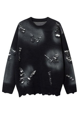 Shredded sweater ripped punk jumper Gothic butterfly top