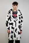 Cow print coat hooded faux fur spot pattern trench animal