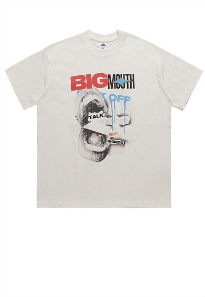 Big mouth t-shirt grunge tee retro raver top in black