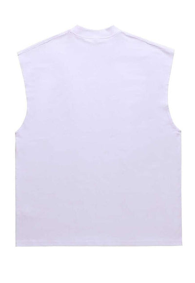 Sad girl tank top surfer vest retro sleeveless t-shirt white