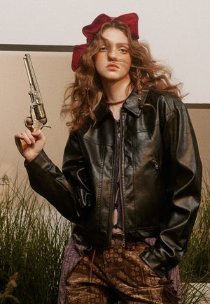 Faux leather jacket racing bomber retro aviator varsity