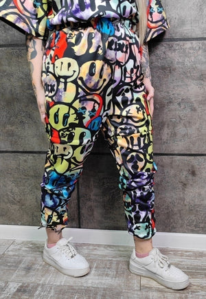 Detachable emoji joggers handmade shorts smile pants purple