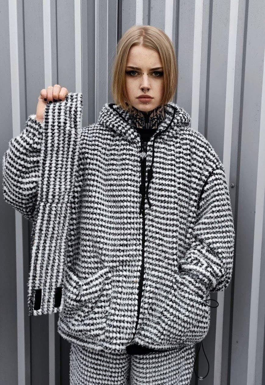 Faux fur check headband luxury fluffy fleece head cover