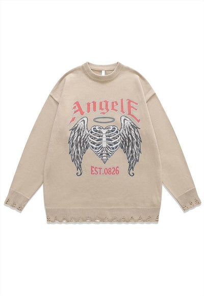 Angel wings sweater bones knit distressed scary jumper grey