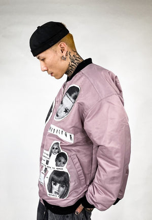 80s club kids varsity jacket American MA1 bomber pastel pink