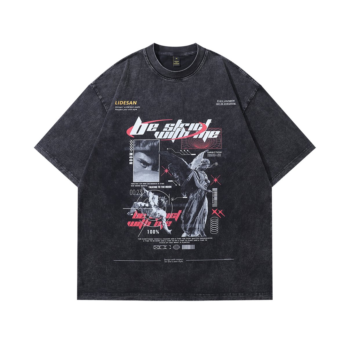 Cyberpunk t-shirt angel print tee futuristic grunge top in vintage grey