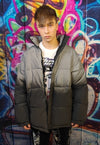 Reflective bomber luminous cotton padded puffer jacket grey