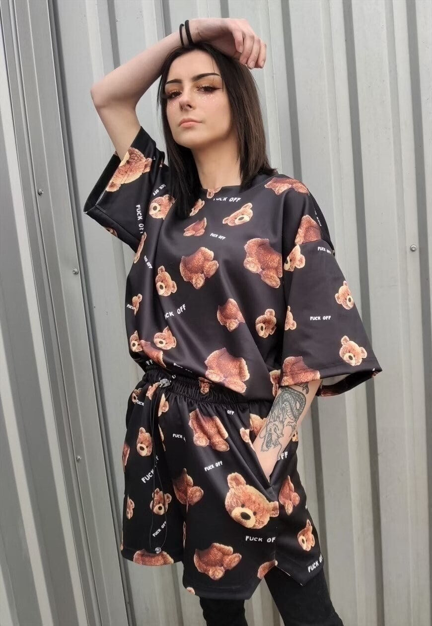 Decapitated teddy tee handmade edgy bear print t-shirt black