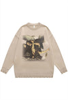 Angel sweater knit distressed jumper saint print top in grey