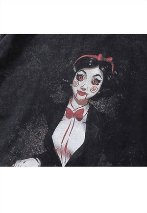 Doll print t-shirt horror movie tee creep top vintage grey
