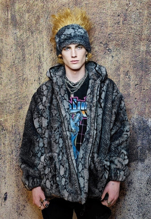 Faux fur python jacket handmade snake fleece bomber in grey