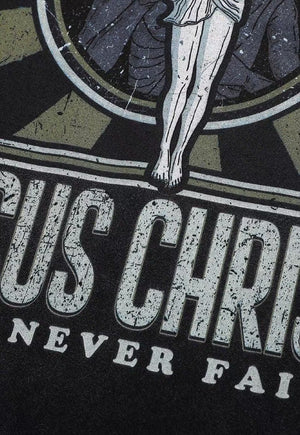 Jesus print t-shirt old god Gothic retro tee washed black