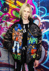 Teddy bear bomber Kanye jacket graffiti tie-dye coat brown