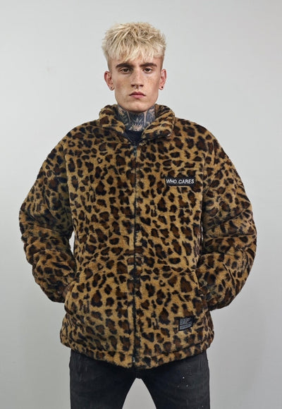 Animal print fleece jacket brown leopard coat zip up cheetah