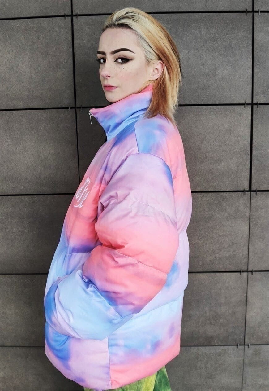 Clouds print bomber tie-dye rainbow sky jacket pastel pink
