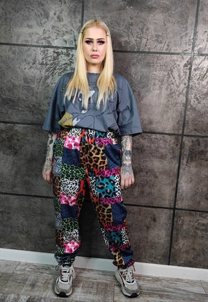 Leopard joggers handmade animal print overalls in rainbow