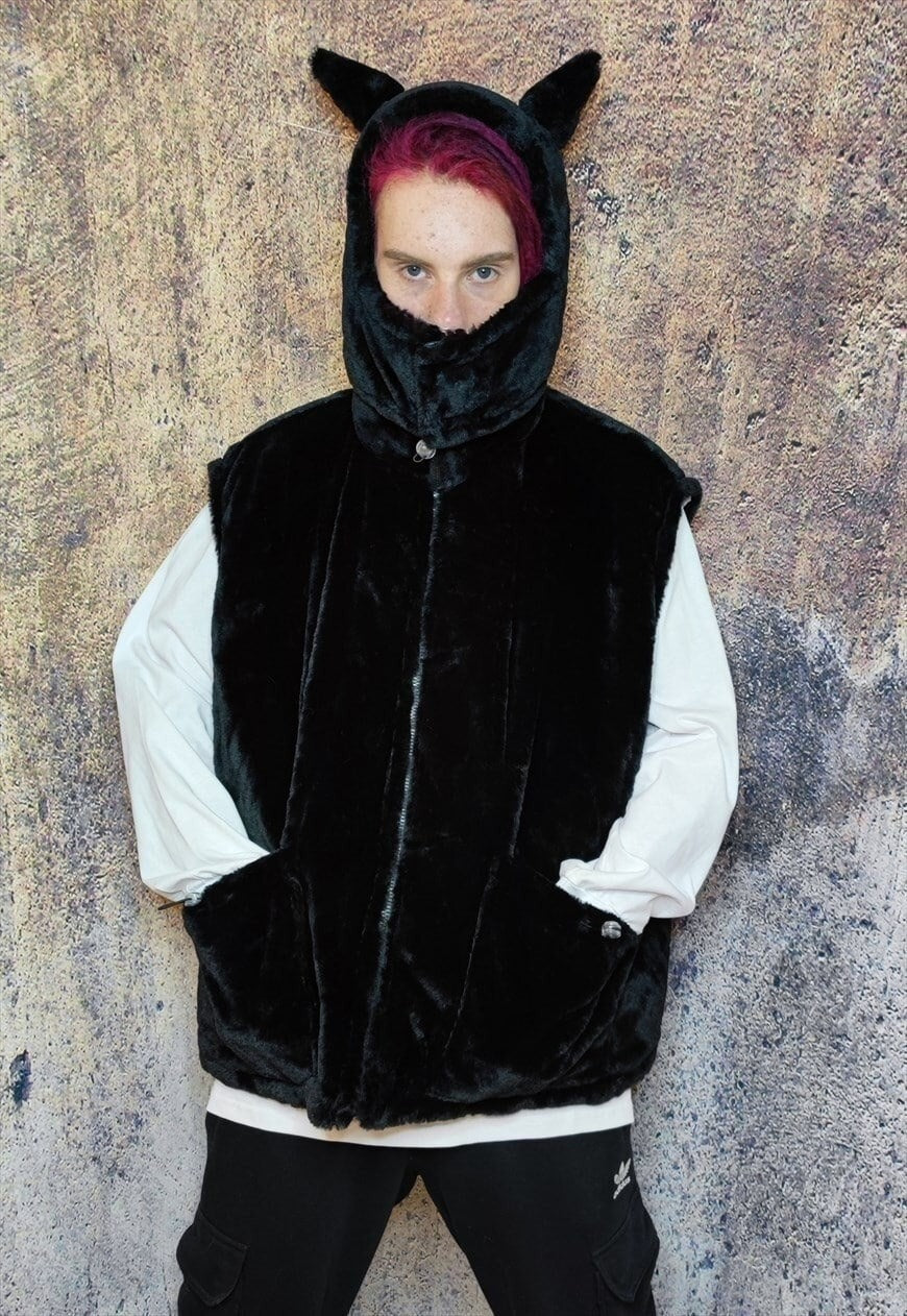 Check print bomber jacket reversible faux fur puffer black