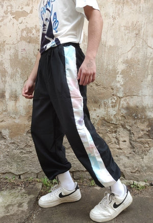 Contrast rainbow joggers thin multi panel overalls in black