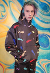 Emoji baggy hoodie handmade y2k cat cartoon pullover black