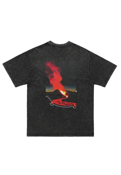 Volcano t-shirt flame print tee less is more slogan top grey