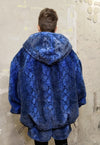 Snake fleece jacket detachable handmade Python bomber blue