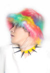 Festival faux fur bucket hat fluffy neon hat Gay rainbow cap