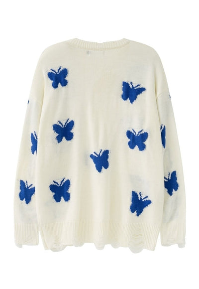 Butterfly sweater psychedelic jumper knitted rave top white