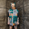 Cow bomber handmade detachable zebra puffer devil horn jacket animal print coat reversible jacket in green white stripe