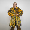 Tiger fur coat striped pattern longline trench glam rocker overcoat animal print bomber festival jacket customizable zebra peacoat in yellow