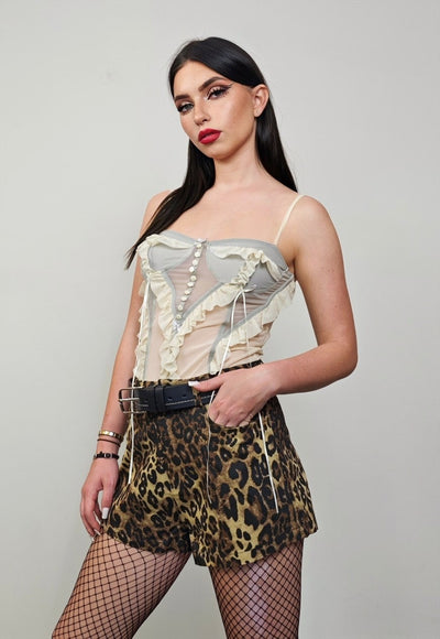 Mini leopard shorts cropped animal print hotpants brown