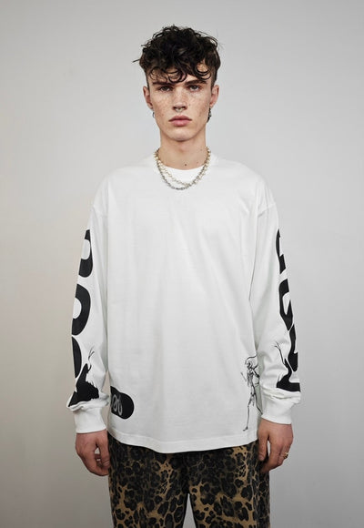 Snake t-shirt white python print long sleeve top grunge tee