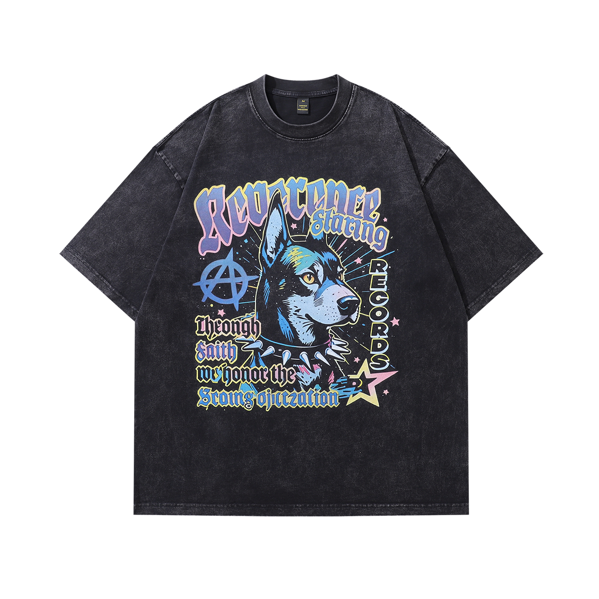 Punk t-shirt Doberman print tee y2k Anarchy top in vintage grey