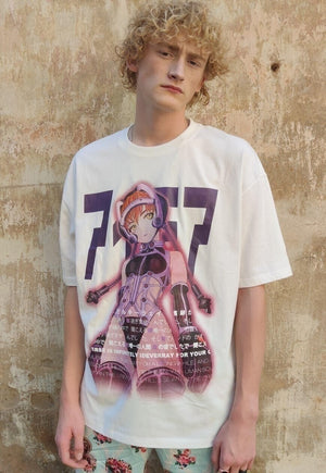 Anime print t-shirt multi slogan Korean tee in white