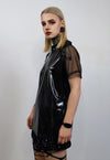 Rubber polo shirt PU grunge top transparent sleeves jumper