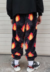 Flame fleece joggers luxury fluffy pants handmade thunder print trousers long hair premium fire festival overalls in black