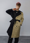 Contrast colour stitched trench coat asymmetric mac in cream