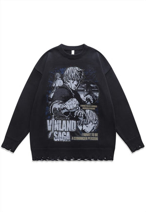 Vinland Saga sweater anime knit distressed Manga jumper grey