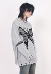 Distressed knitted jumper butterfly sweater ripped top grey