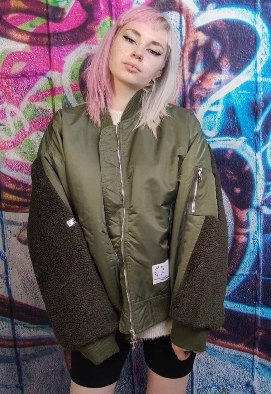 Cross patch fleece jacket reversible flame varsity bomber