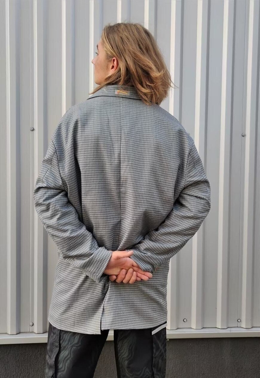 Loose fit dogtooth blazer houndstooth rave jacket grey check