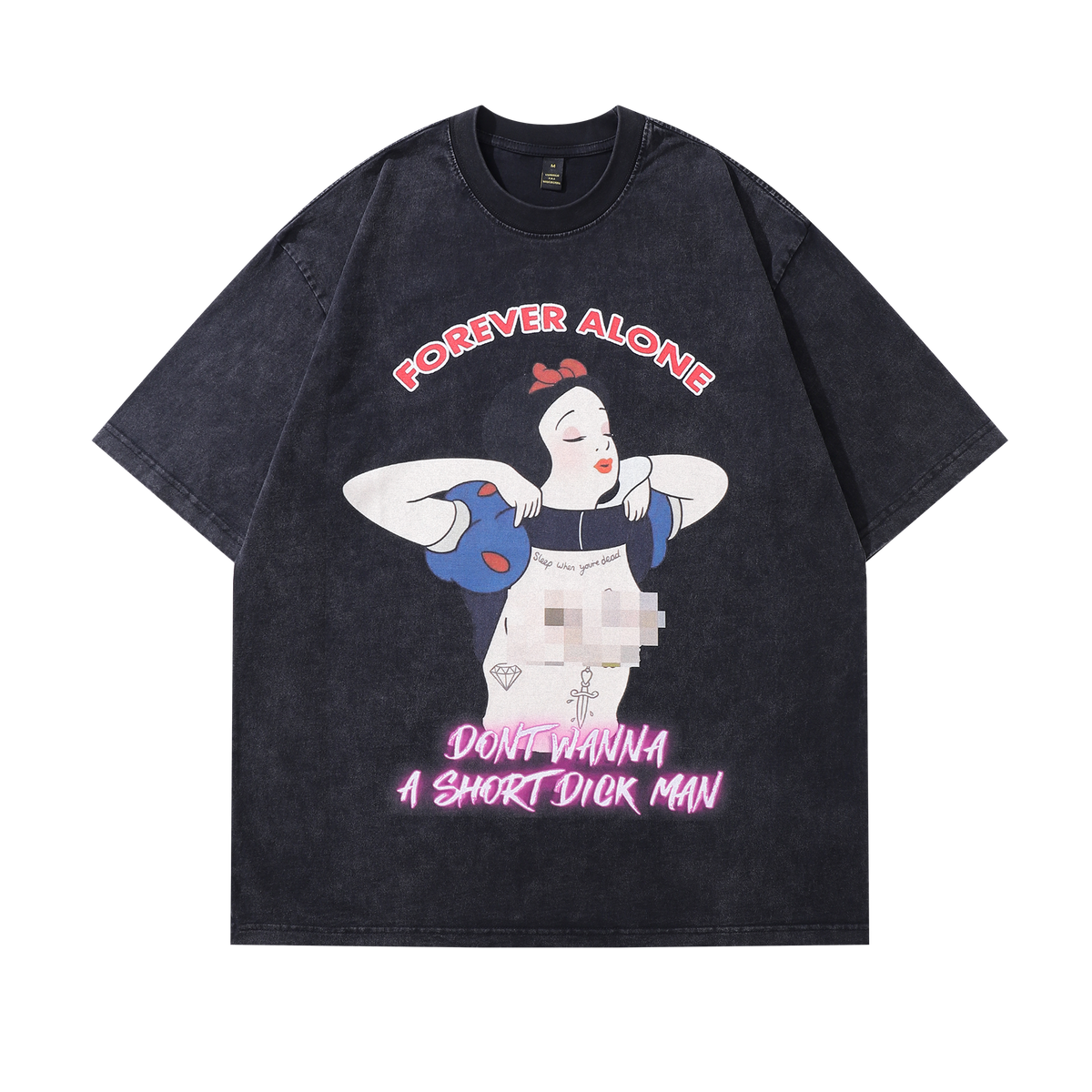 Modern princess t-shirt raver tee retro cartoon top in vintage grey