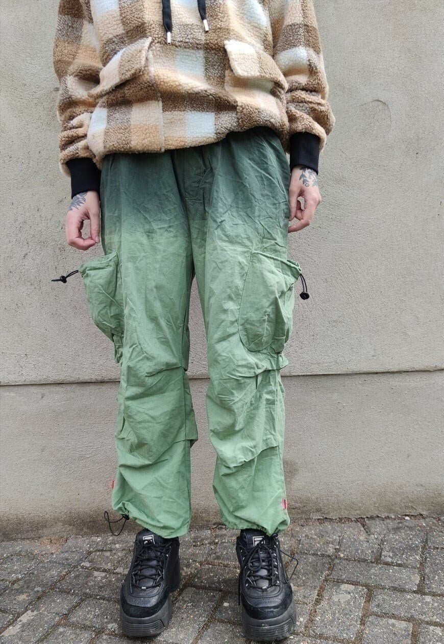 Gradient parachute joggers beam Cargo overalls faded green
