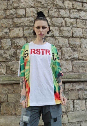 Tie-dye tropical t-shirt stitched acid fluorescent tee white