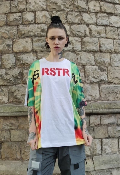 Tie-dye tropical t-shirt stitched acid fluorescent tee white