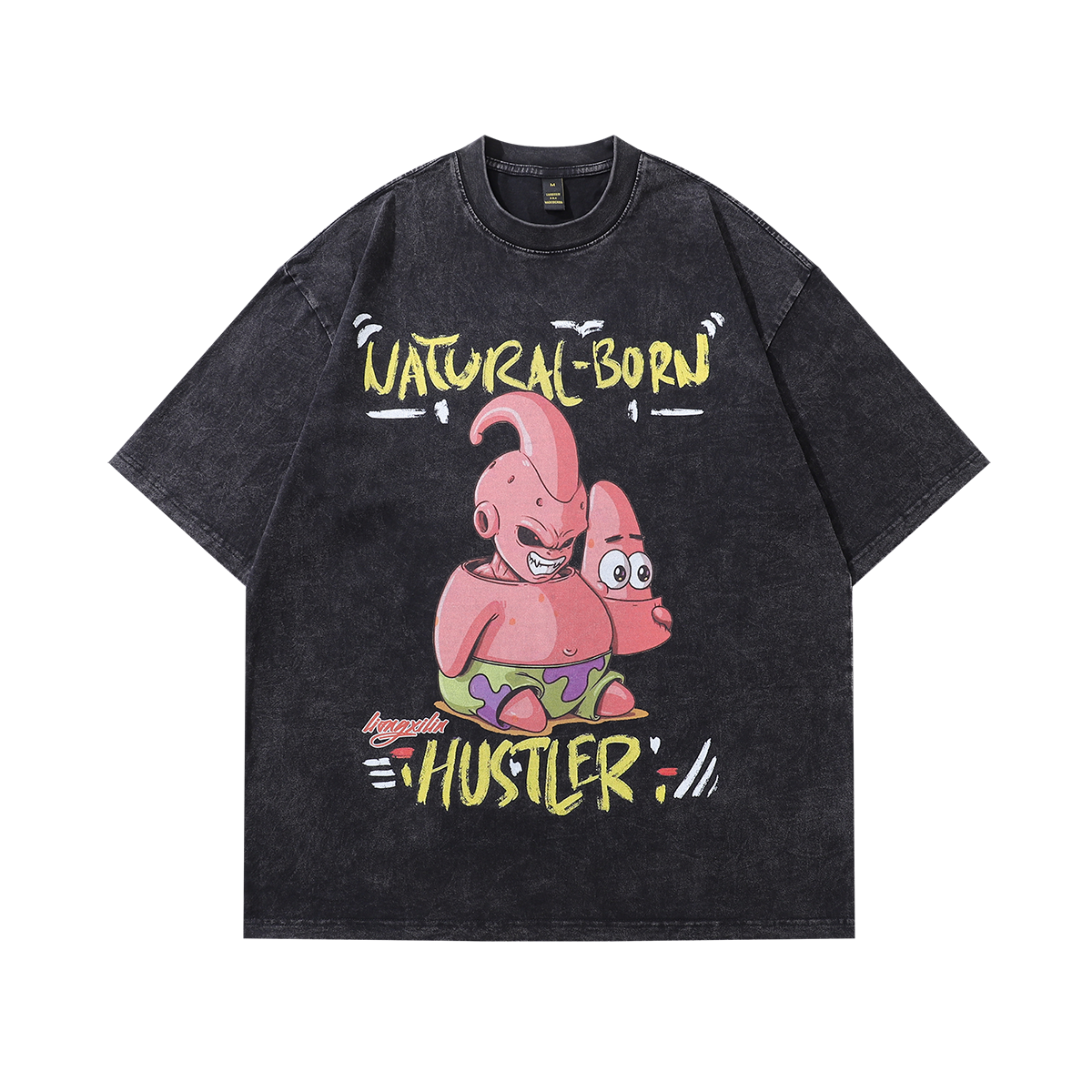 Funny anime t-shirt monster print tee Japanese cartoon top in vintage grey