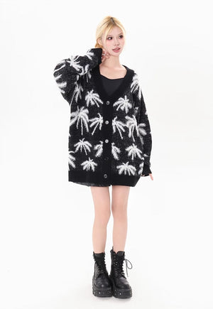 Palm sweater sweater black tropical pattern hairy y2k jumper