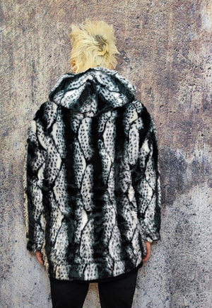 Faux fur jacket animal print bomber leopard coat in black